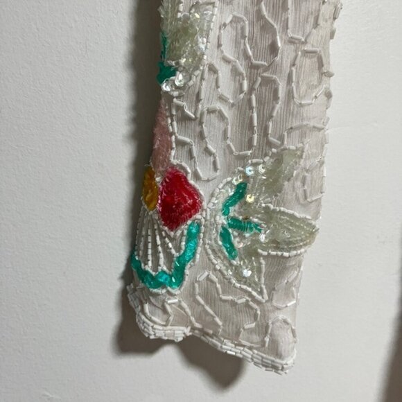 Vintage Cervelle White Beaded Floral Jacket – 100% Silk, Made in India, Small - Picture 4 of 13